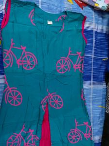 Teal Bicycle Print Tunic Kurti