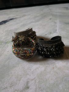 Antique Silver Bangles with Beads