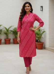 Pink Printed Kurti Set For Summer Wear