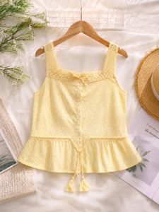 Yellow Embroidered Sleeveless Blouse