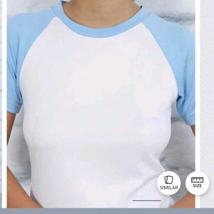 S size Stylish White &amp; Blue Raglan Tee
