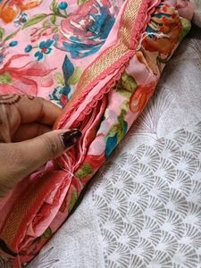 Beautiful Floral Pink Saree with unstitched blouse