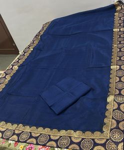 New-Elegant Blue Saree with Gold Border