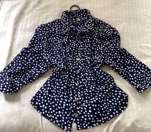 Navy Blue Polka Dot Button-Up Top
