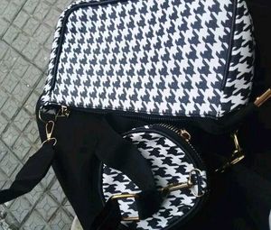 Houndstooth Crossbody Bag with Pouch