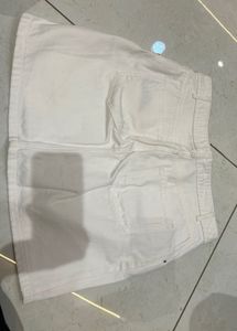 White Denim Button-Front Skirt