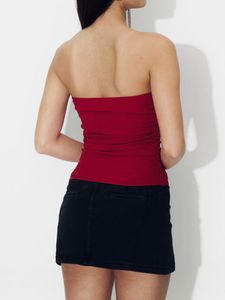 Ruched Red Tube Top with Lace Trim