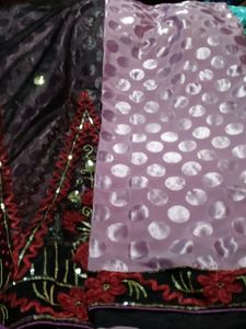 Soft Silk Saree  Kuchite Net And Work Kiya Hua