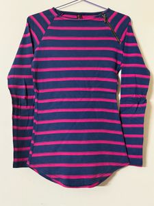 Blue & Pink Striped Long Sleeve Top