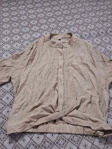 Crinkled Button-Up Twist Front Top