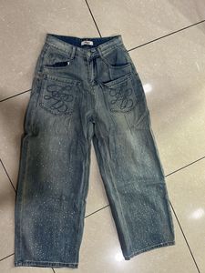 Sparkly Wide-Leg Denim Jeans