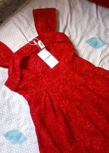 Red Textured Off-Shoulder Dress