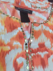 Orange Abstract Print Kurta with Embellishments