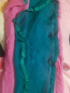 Pink And Blue Pure Shiffon Duptta