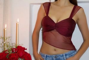 TNNDOUT Maroon Sheer Neckline Blouse