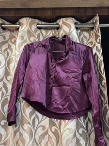 Satin Button-Up Collared Shirt