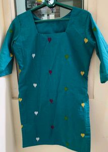 Teal Kurta with Heart Embroidery