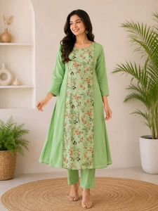 Vibrant green Kurta with gold balls