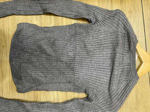 Grey Ribbed Long Sleeve Top
