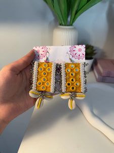 Handmade Bohemian Yellow Mirror Work Earrings Comb