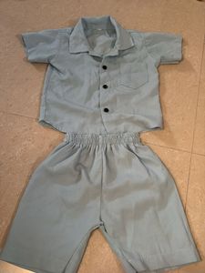 Boys Light Blue Cotton Shirt and Shorts Set