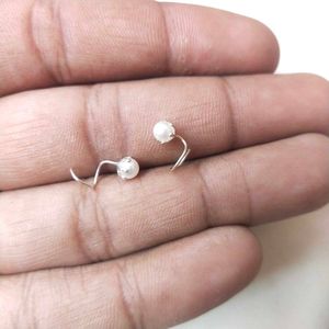 Pure Silver Pearl Nose And Ear Earings 1 Pair