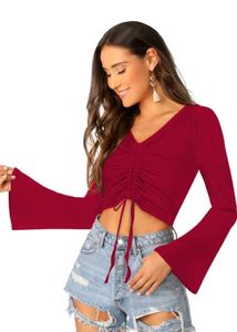 Long Flare Sleeve tie up Burgundy top 💄