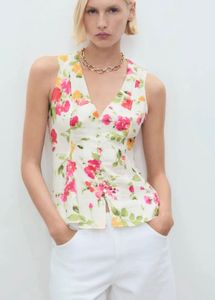 MANGO Floral Fitted Top Size S