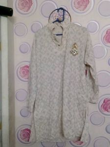 Elegant Chikankari Printed Kurta with Brooch