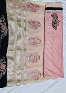pink ombre saree with velvet border