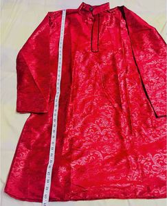 Men's Red Jacquard Kurta