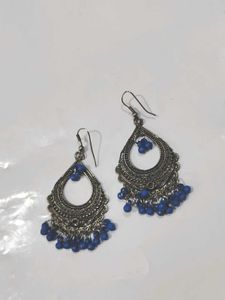Boho Blue Beaded Chandelier Earrings