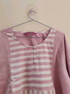 Pink Striped Cotton Kurta