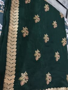 Elegant Emerald Green Embroidered Saree