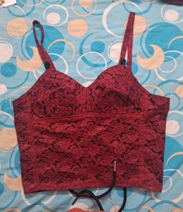 Cotton lace maroon Crop Top bustier bralet cami