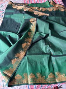 Elegant Green Saree with Gold Border