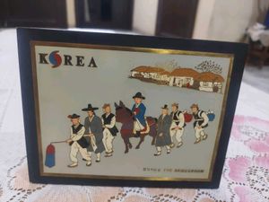 Vintage Enamel Art on Wood Korea The Bridegroom