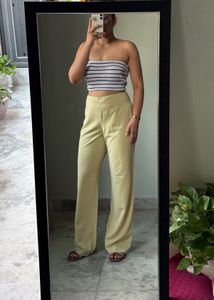 High-Waisted Wide-Leg beige trousers