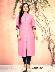 Kurti korean button check designtrend pink1pic