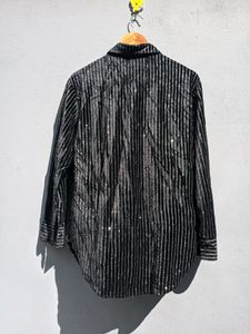 Velvet Striped Button-Up Shirt