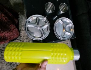 Set 3 Dinner Plats &amp; glasses &amp; bottle