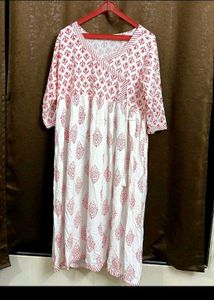 Red & White Printed Dress
