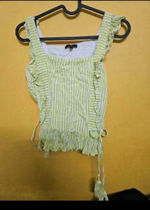 Lime Green Striped Ruffle Top