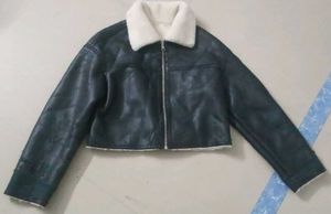 Vtg Cropped Aviator Shearling Jacket