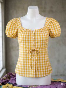 Yellow Gingham Puff Sleeve Top Up for sale