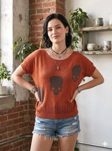 💝Orange Skull Print Tunic Top H