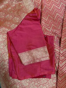 Red &amp; Gold Chevron Pattern Saree