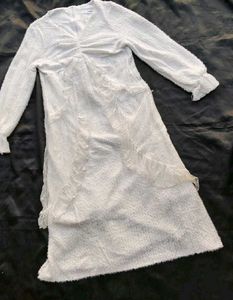 korean fur White Lace Detail Long Dress