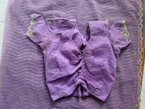 Elegant Lavender Handwork Net Saree