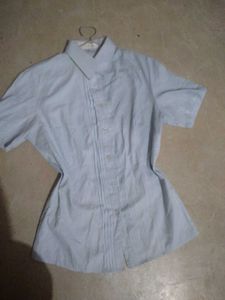 Light Blue Pleated Short Sleeve Shirt